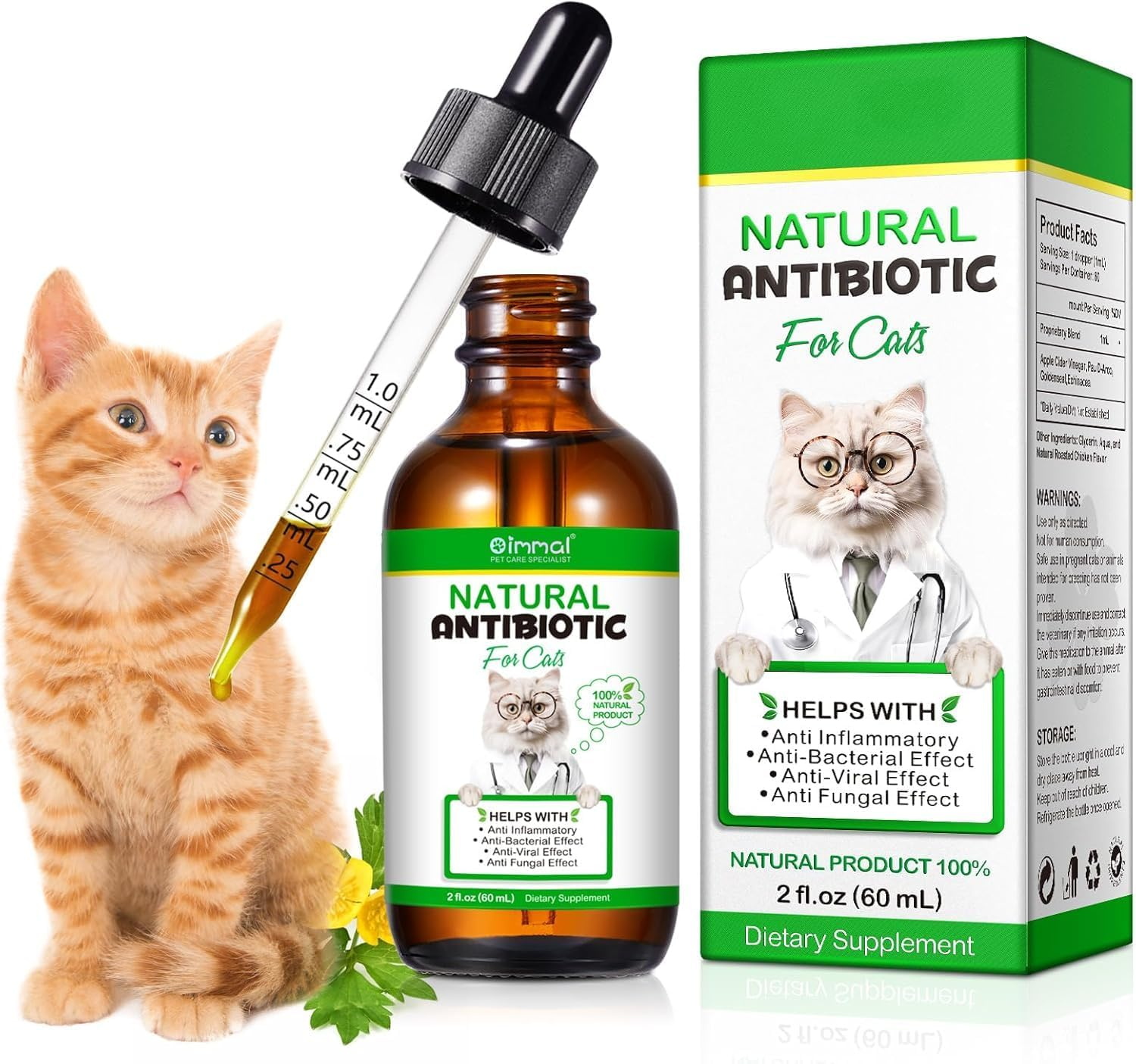 Natural Antibiotics for Cats 60Ml | All-Natural Cat Antibiotic Supplement for Allergy & Itch Relief | Supports Immune Health & Overall Wellness | Delicious Chicken Flavour image number 1