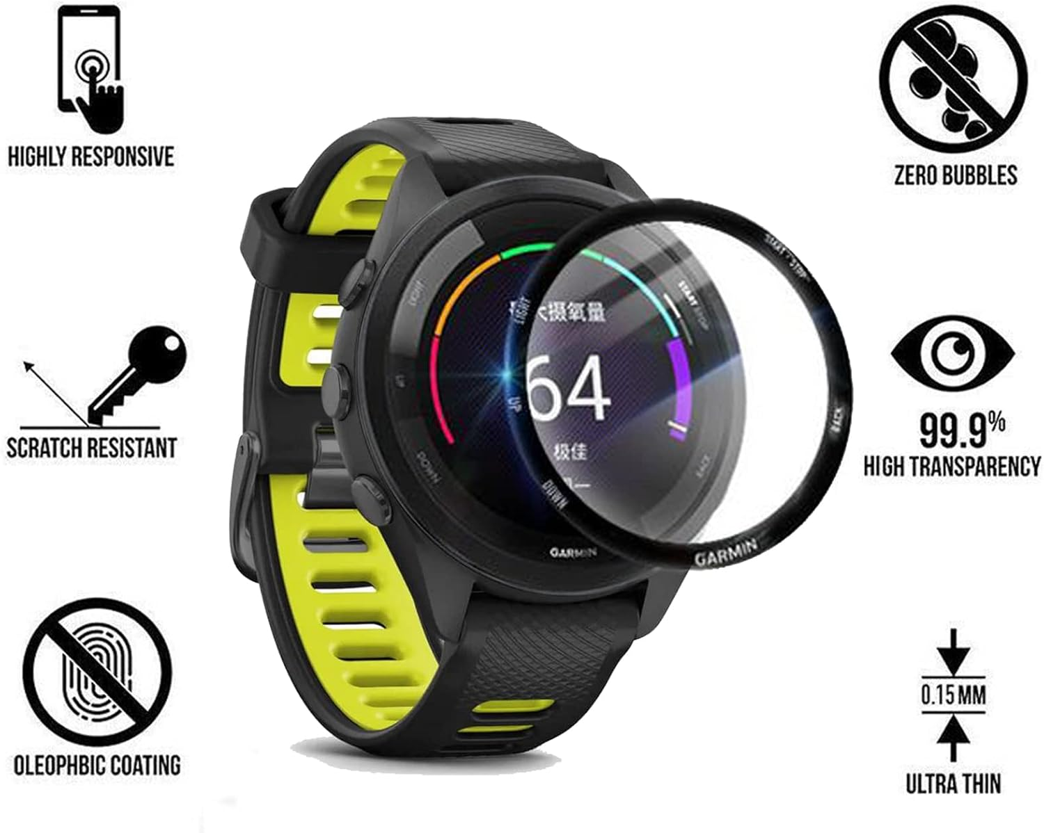 HEYUS [3 Pack] for Garmin Forerunner 265S Screen Protector, 3D Curved Full Coverage Black Edge Anti-Scratch Anti-Bubble HD Clear Flexible Protective Film for Garmin Forerunner 265S 42MM image number 1