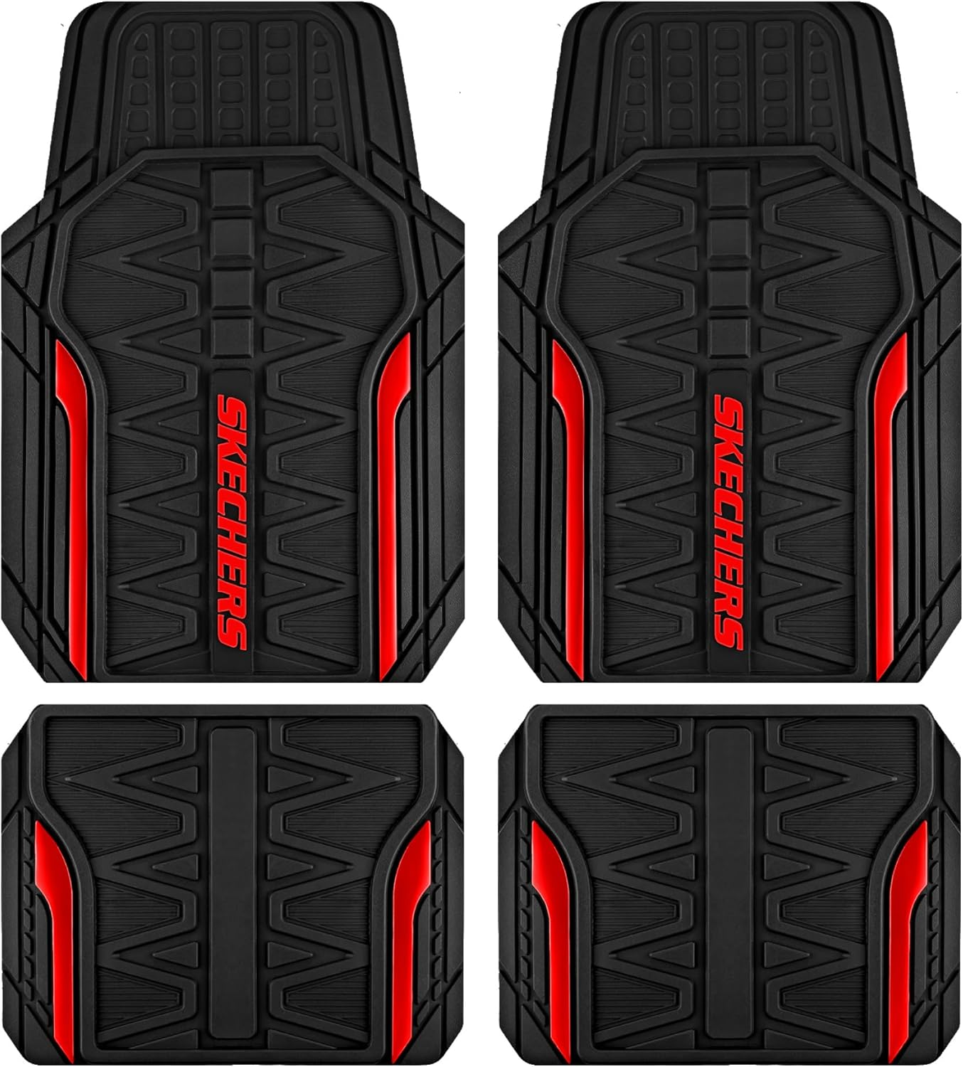Skechers Car Floor Mats,Heavy Duty Rubber Car Mats Full Set,All -Weather Car Mats,Waterproof Trim-To Fit Universal Floor Liner Car Accessories,Automotive Floor Mats for Cars Trucks Suv,Red