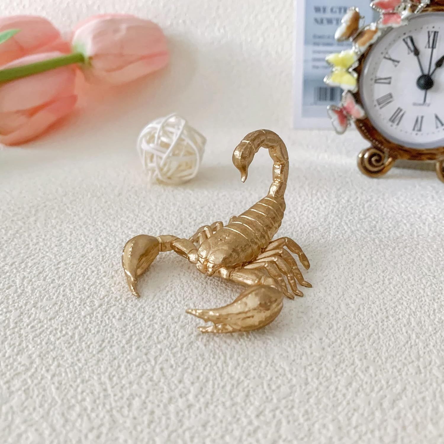 Pasiir Gold Scorpion Figurine Home Decor, Solid Metal Scorpion Centerpiece Decoration, Mini Insect Ornament Animal Desk Figurines for Home Office Desktop - Butterfly image number 7
