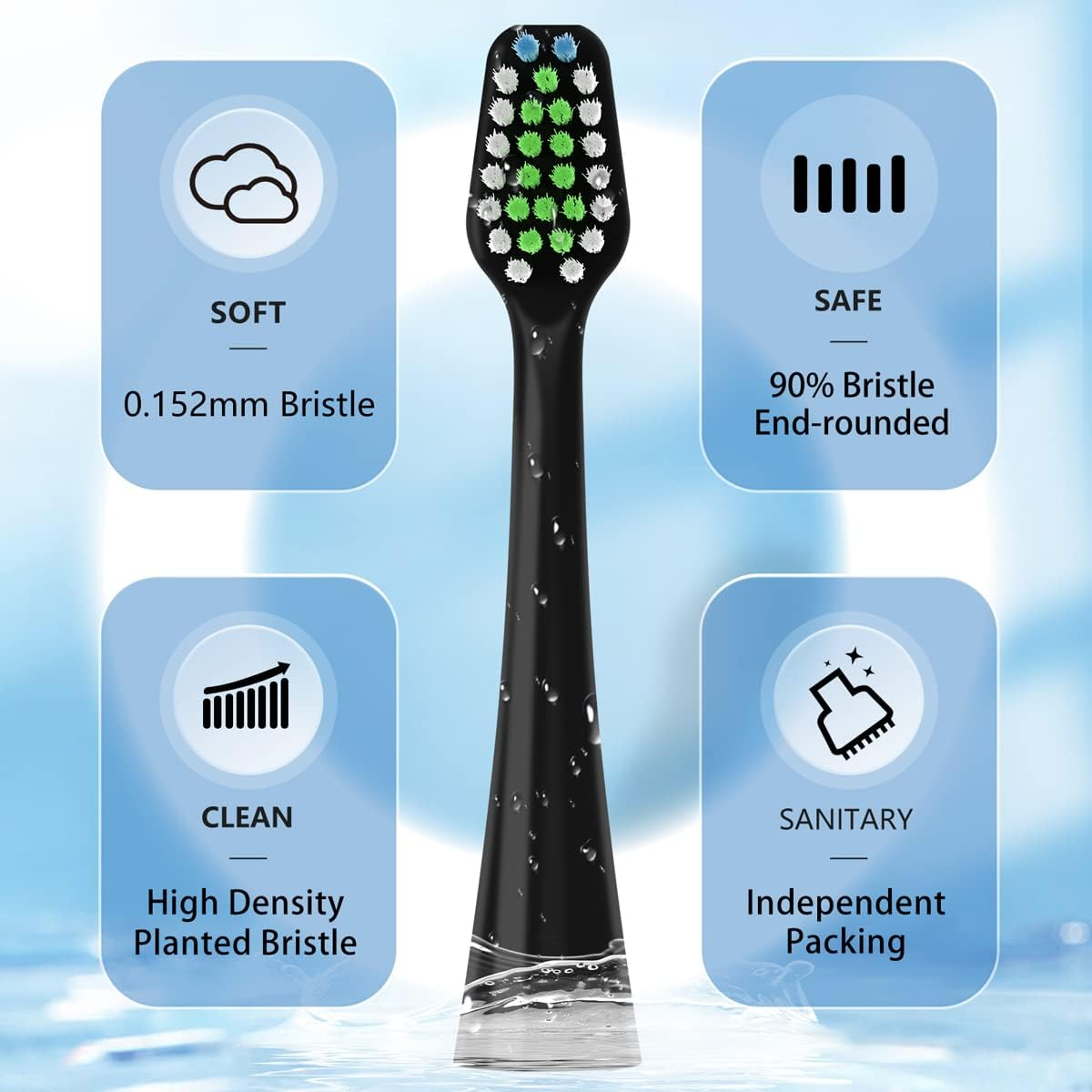 Compatible with Waterpik Complete Care 9.0 (CC-01), 5.0 (WP-862) Sonic Electric Toothbrush Replacement Brush Heads STRB-10WB, Soft Bristle, 10 Pack (Black, M) image number 2