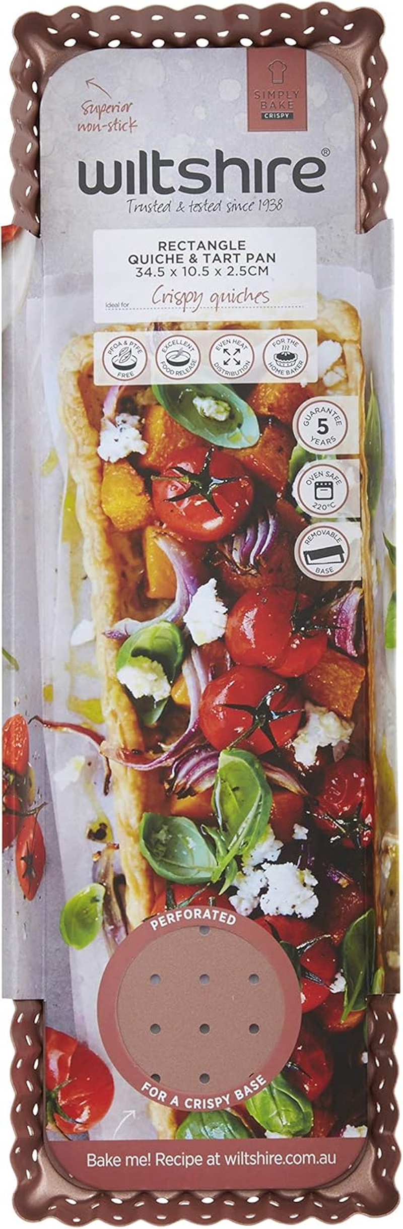 Wiltshire Perforated Rectangle Tart Pan, 26.5 X 11 Cm Diameter, Rose Gold image number 2