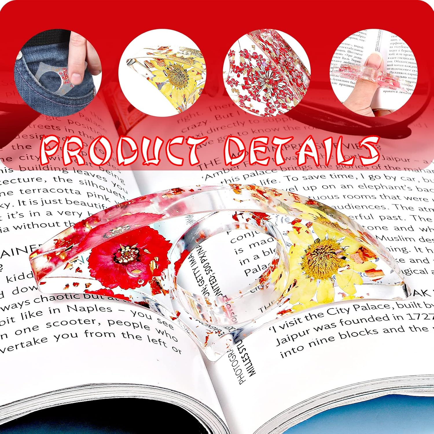 Prasacco 2 Pieces Book Page Holder, Dried Flower Book Holders for Reading Thumb Ring Page Holder Flower Bookmark Reading Accessories for Readers Books Lovers Bookworm Bookmarks (3 PCS Style 2) - 2Pcs Style5 image number 3