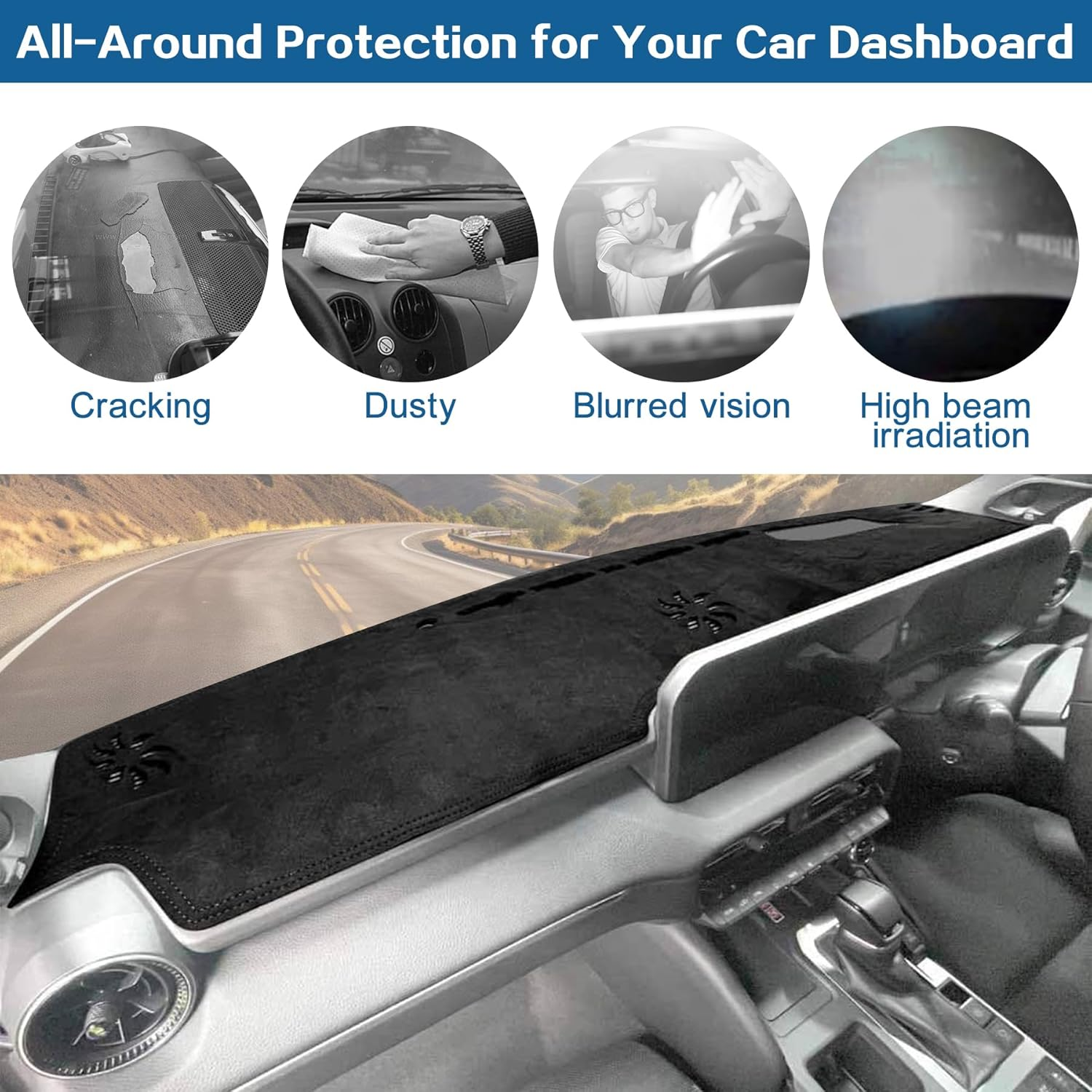 Dashboard Cover Dash Mat for Toyota Prado 250 Series with HUD 2025-2024 Non-Slip Suede Dashboard Pad Anti-Glare Sun Shade Protection Interior Accessories image number 2