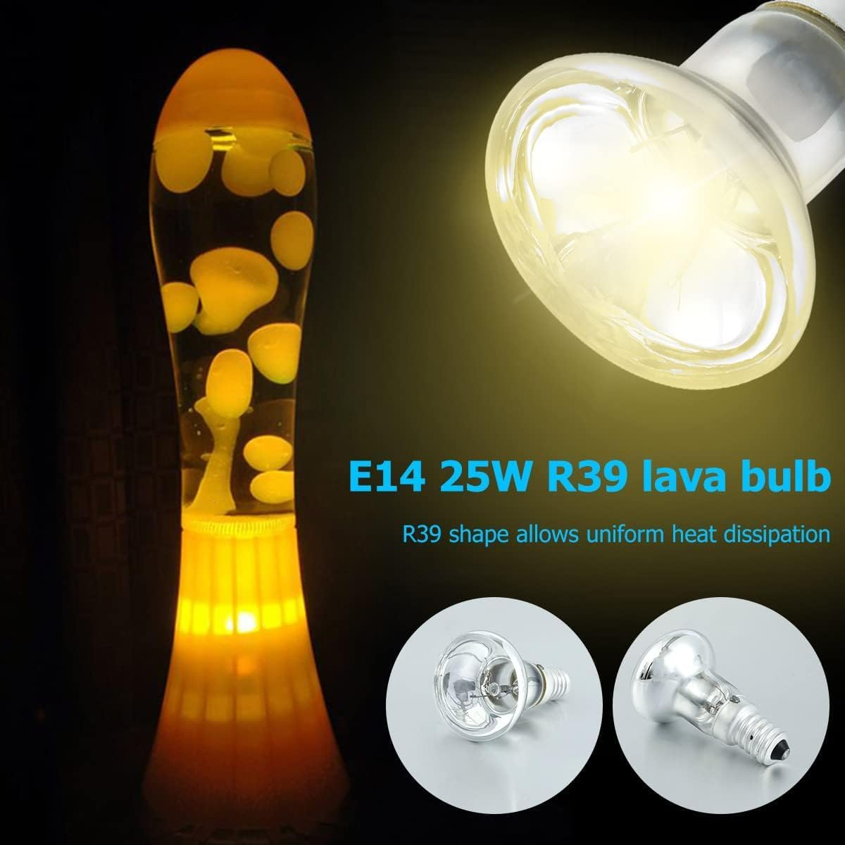 30 Watts Lava Lamp Bulbs, Reflector Type Bulbs R39 E14 Base Lava Lamp Bulb High Temp Resistant Replacement Bulbs Glitter Lamps for Cabinet Bedroom Office 1PCS image number 3