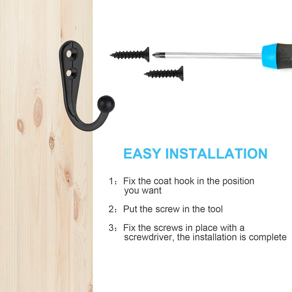 10 PCS Coat Hooks Wall Mounted, Premium Black Heavy Duty Metal Wall Hooks for Hanging Coats, Wall Hook, Coat Hook, Towel Hooks for Hat Keys Closet Bag Backpack Hanger Farmhouse with 20 Screws image number 1