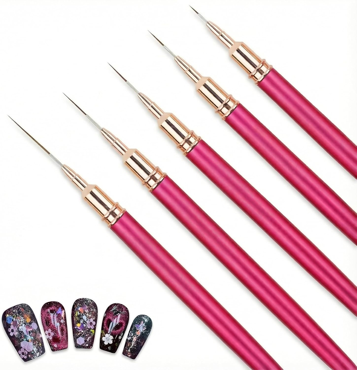 Fine Line Nail Art Brushes for Gel Nails,Nail Art Liner Brushes Set,French Tip Brush Liner Tool Fornail Accessories,Thin Details Fingernails Long Short Line Painting Dotting Fine Drawing Tool,5 Size image number 6