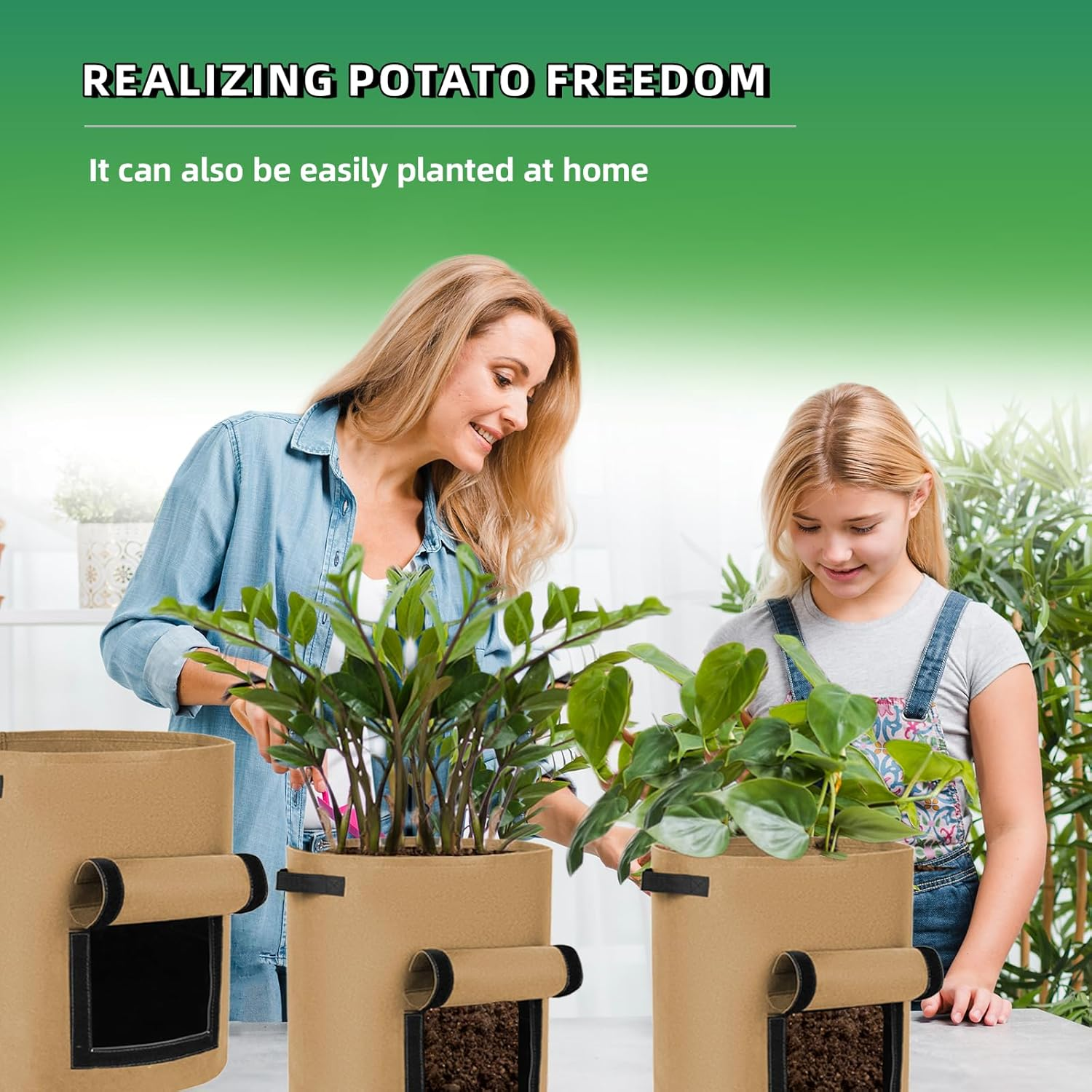 3 Pack Plant Grow Bags, Potato Grow Bags 10 Gallon with Viewing Window, Heavy Duty Thickened Nonwoven Fabric Pots with Handles, Large Plant Growing Bags Garden Grow Bags for Vegetables & Flowers image number 5