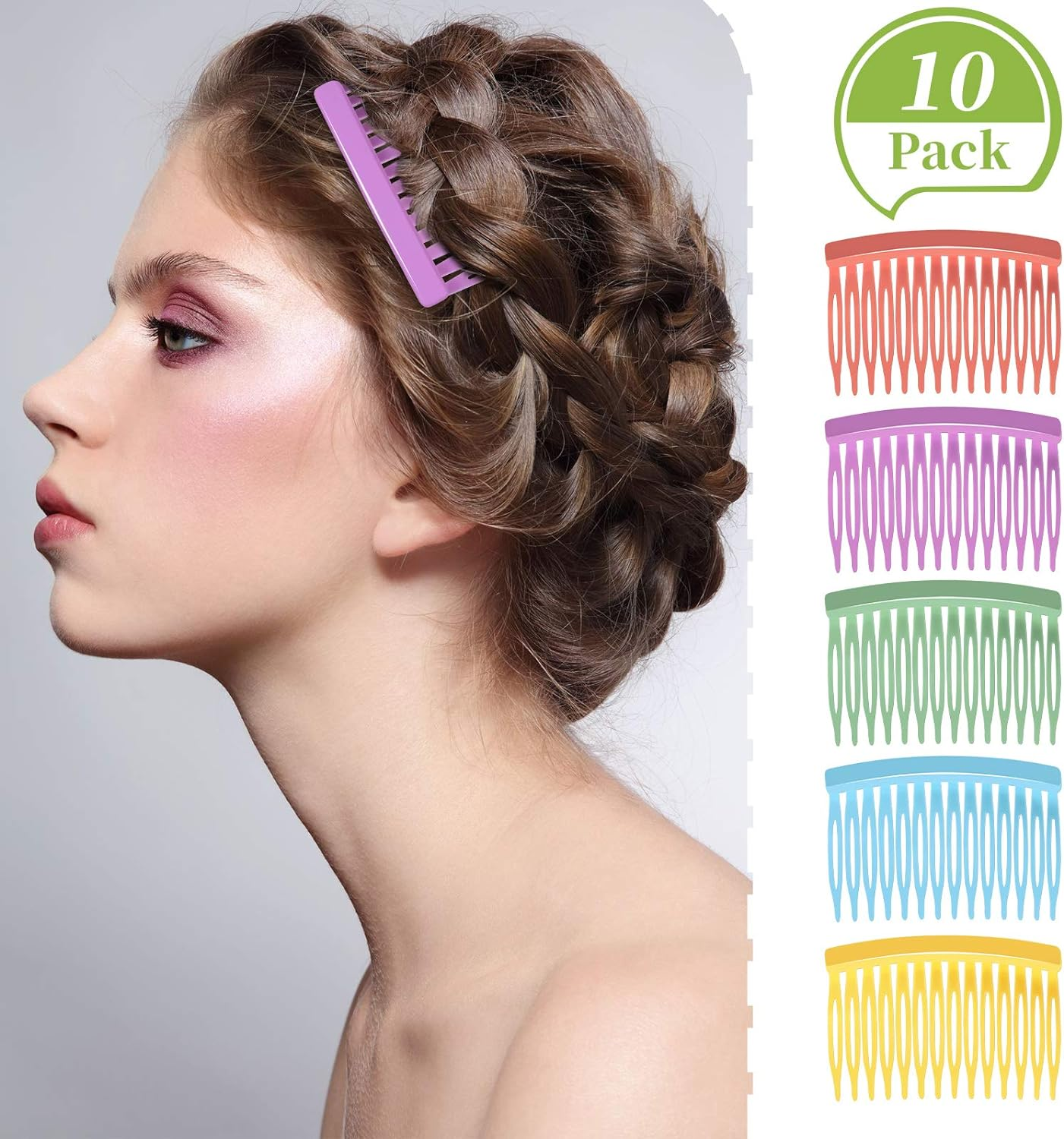 Chuangdi 10 Pcs Hair Combs for Women Accessories Colorful Hair Side Combs Decorative Solid Plastic Side Wide Teeth Combs, 14 Teeth image number 4