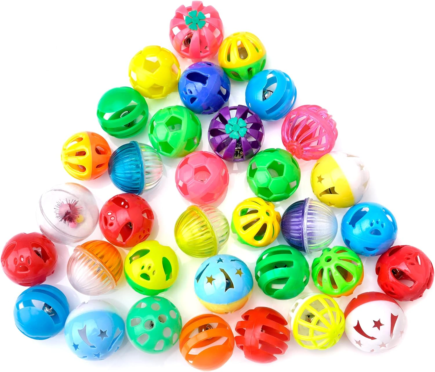 Chiwava 48 Pack Plastic Noisy Cat Toy Balls with Bell Kitten Chase Toy 8 Types Assorted Color Size