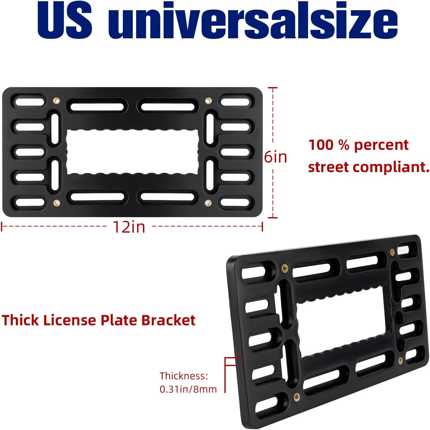 OKLPF Front License Plate Bracket- Front License Plate Mounting Kit，Universal Bumper Car Tag Frame Mount Adapter 2 Drilled License Plate Adapters with Stainless Steel Screw Cap image number 3