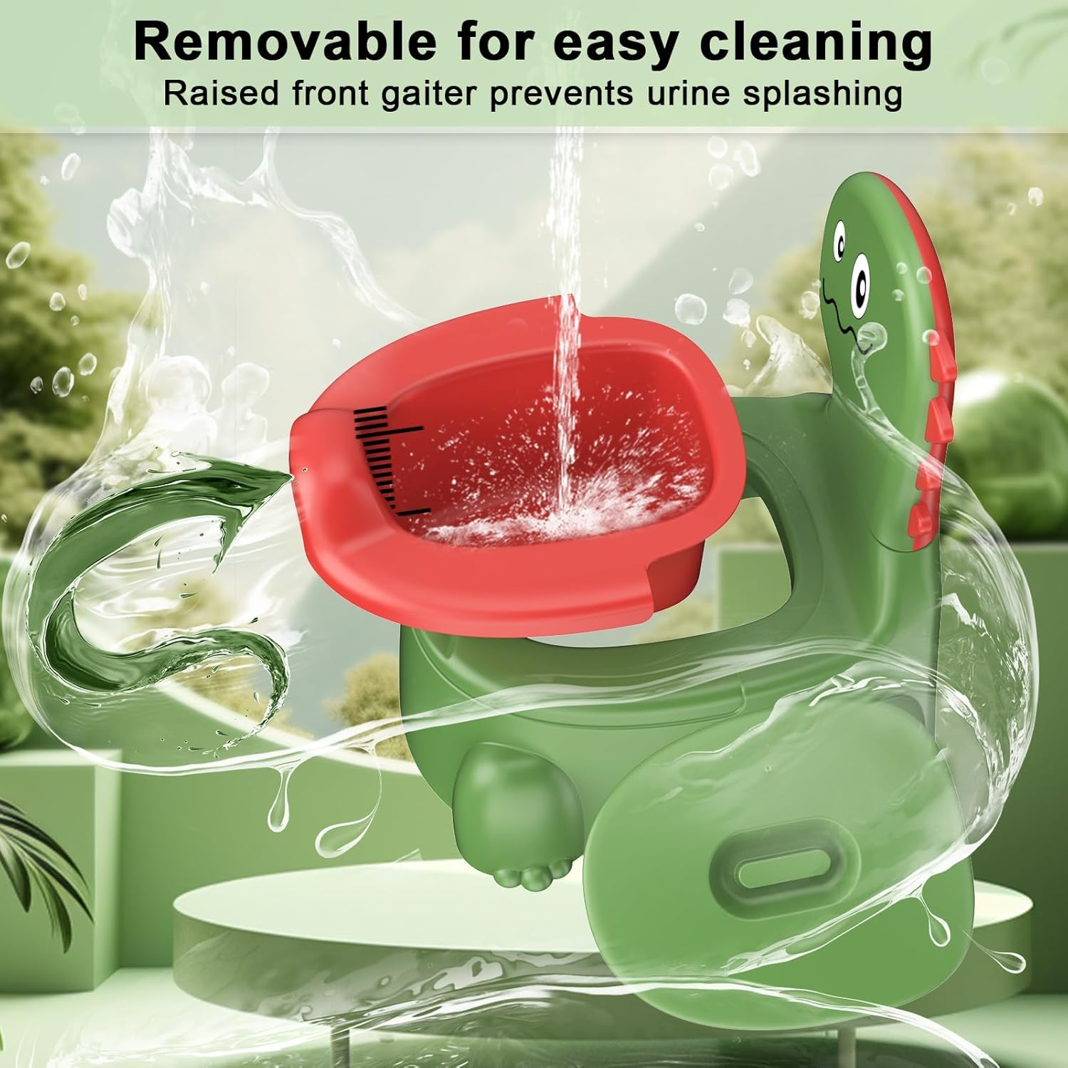 LEFAFA Travel Potty Toilet for Toddler, Dinosaur Design Potty Training Toilet Seat, Portable Toilet with Lid and Non-Slip Rubber Mat Backrest for Boys Girls Kids Toddler Children (Green) - Blue image number 3