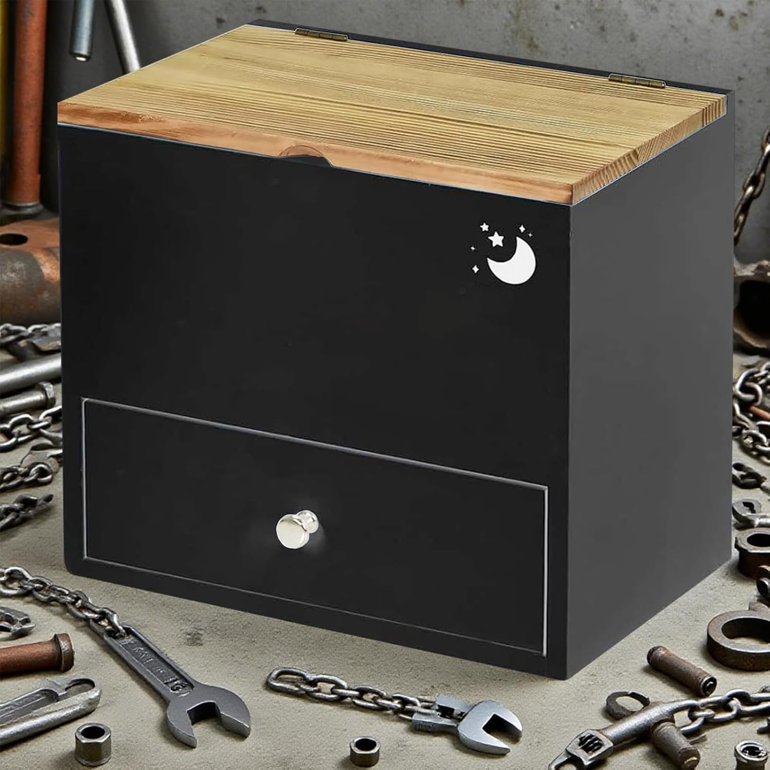 Tampon Holder for Bathroom, Period Box Sanitary Products Organiser with Lid, Wooden Feminine Box with Drawers, for Bathroom Decoration and Storage image number 1