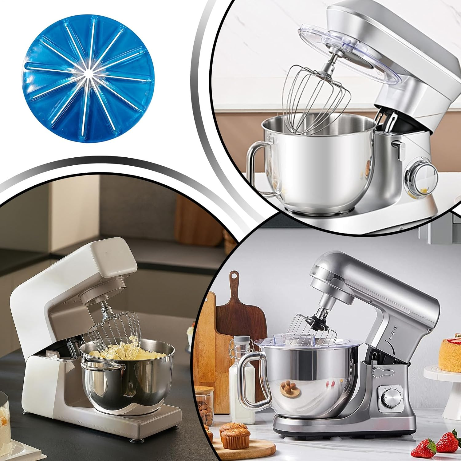 2026 New Stand Mixer Whisk Scraper, Anti-Splatter Baffle for 6-Wire Whisks, Pouring Shield for Kitchenaids, Mixing Bowl Wiper Attachment Easy Cleaning, Multi-Purpose Kitchen Tool - Blue image number 6