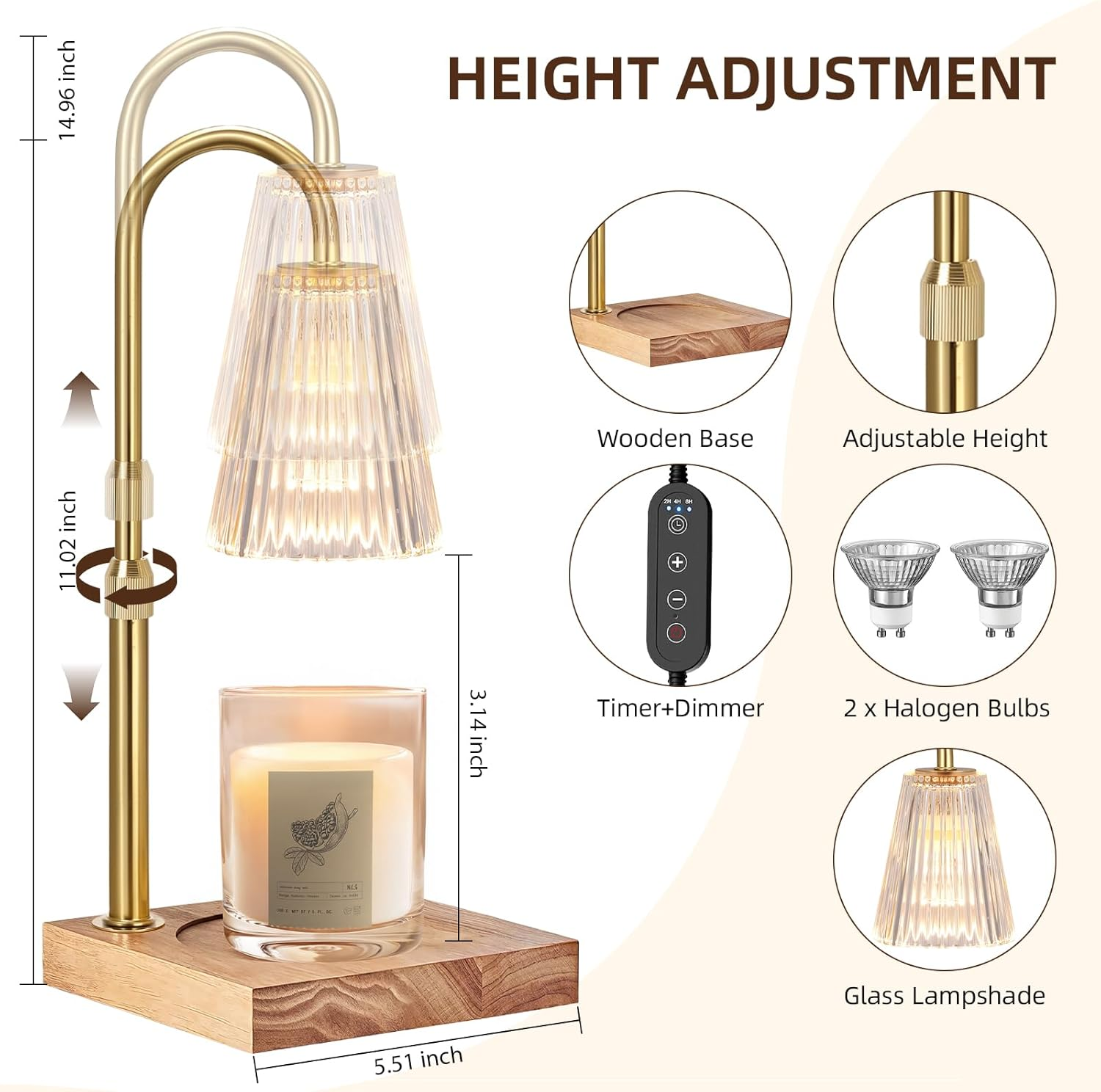 Candle Warmer Lamp with Timer & Dimmer, Adjustable Height, Birthday Gifts for Wax Melt Warmer for Scented Jar Candles, Home Decor, Mother'S Day Gfit image number 6