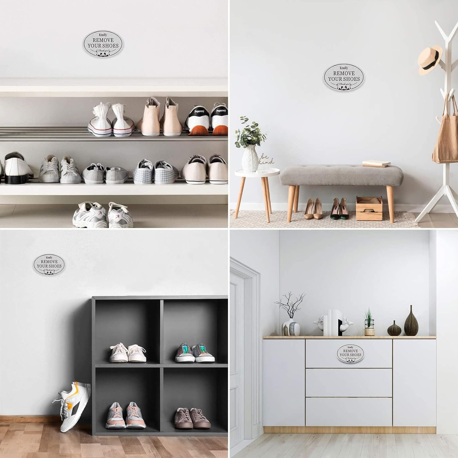 CARGEN 2 Pack Kindly Remove Your Shoes Oval No Shoes Sign Decal Sticker Home House Door Sign 6.3" X 3.8" Silver Minimalist PVC Sign image number 4