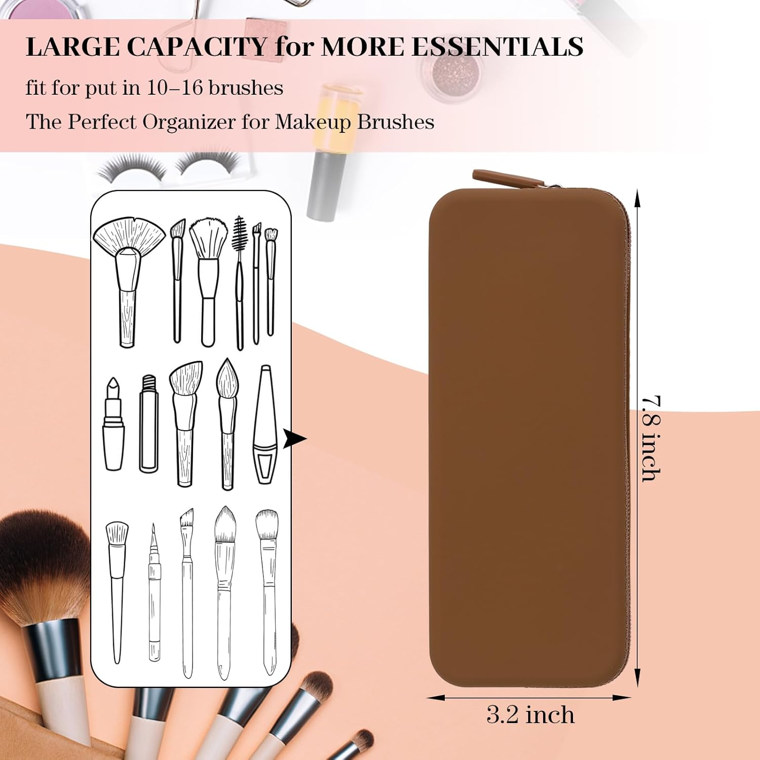 Travel Makeup Brush Holder, Brown, Casual image number 2