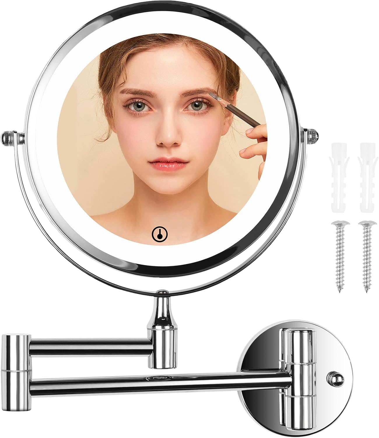 Lighted Makeup Mirror with 21 LED Lights, Wall Mounted Vanity Mirror, 360&deg; Swivel Infinitely Dimmable Double Sided 1X 3X Magnifying Mirror, Battery Powered Cosmetic Mirror for Bedroom Bathroom image number 4