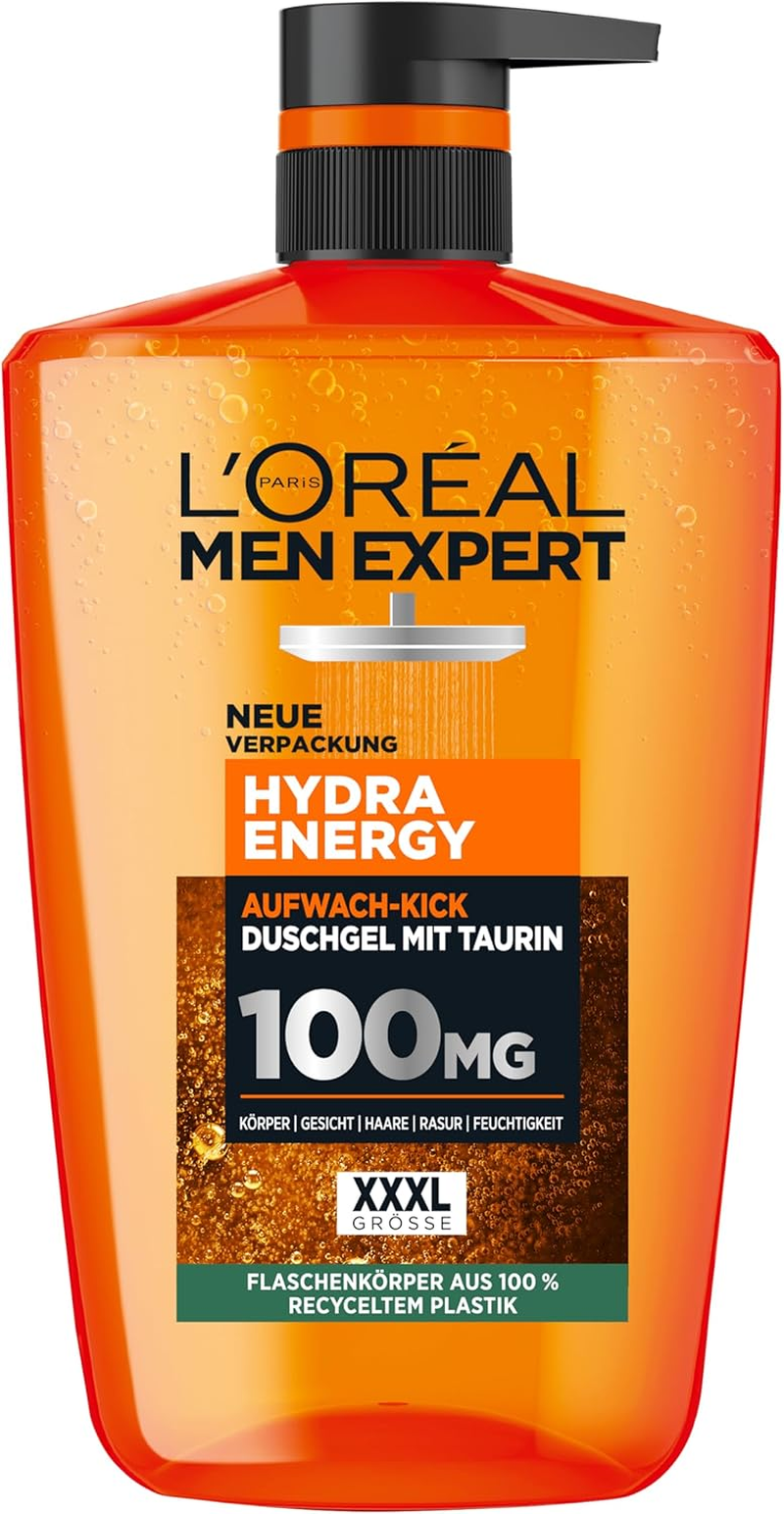 L'Or&eacute;al Men Expert XXXL Shower Gel and Shampoo for Men, Shower Bath for Cleansing Body, Hair and Face, Men'S Body Care for Long-Lasting Freshness with Taurine, Hydra Energy, 1 X 1000 Ml image number 4