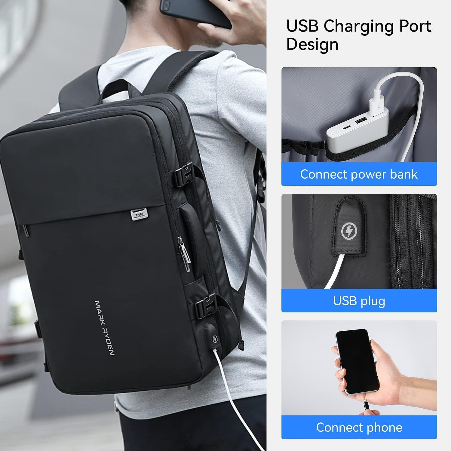 23L/40L Business Carry-On Travel Backpack, Lightweight Flight-Approved Expandable Weekender Bag with USB Charging Port Fit 17.3 Laptop image number 3