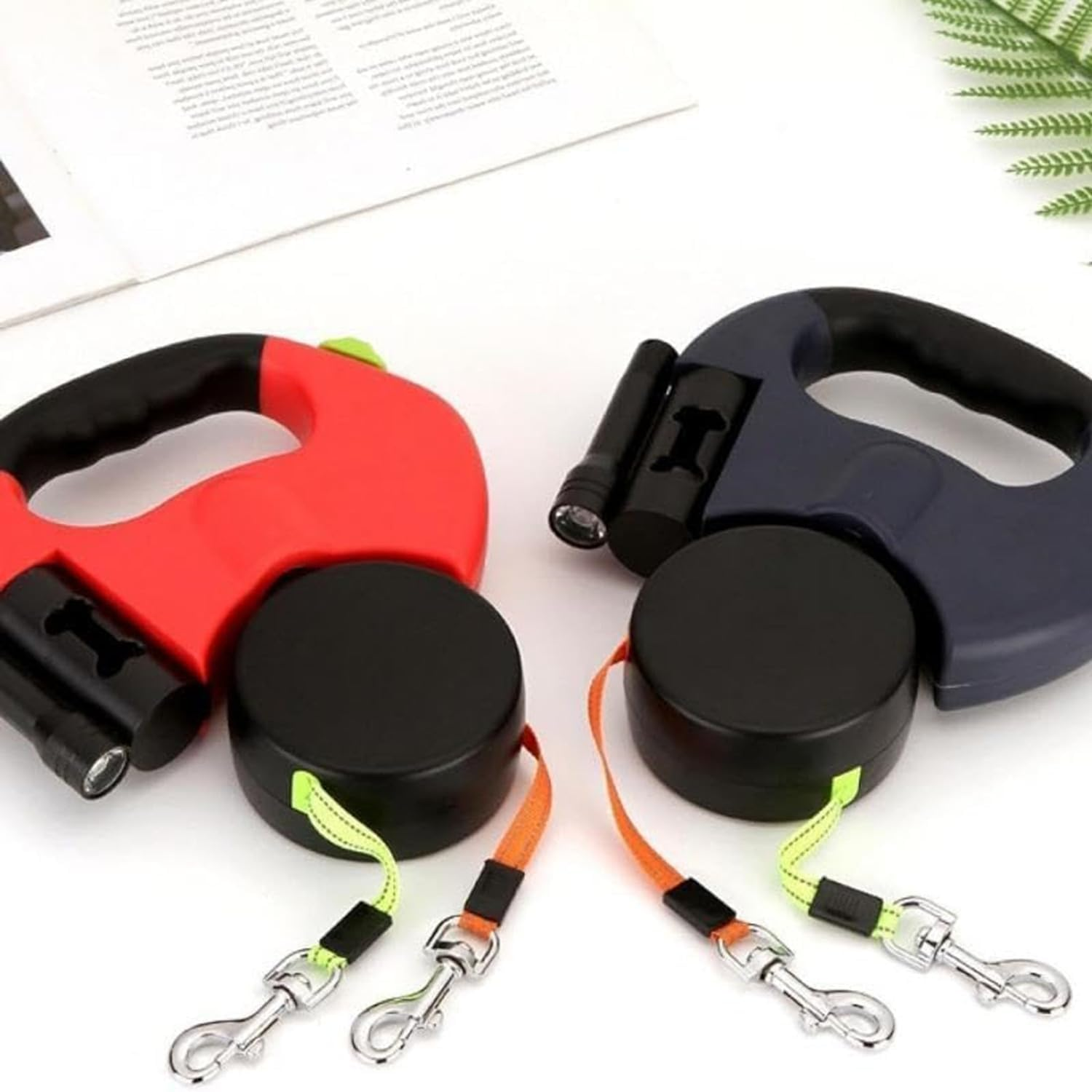 Dual Retractable Dog Leash for Small Dogs-Dog Walking Belt for Running Hiking Training with 360 Tangle-Free,Double Dog Leash with Reflective Nylon Ribbon for Pomeranian,Teddy (Red) image number 6