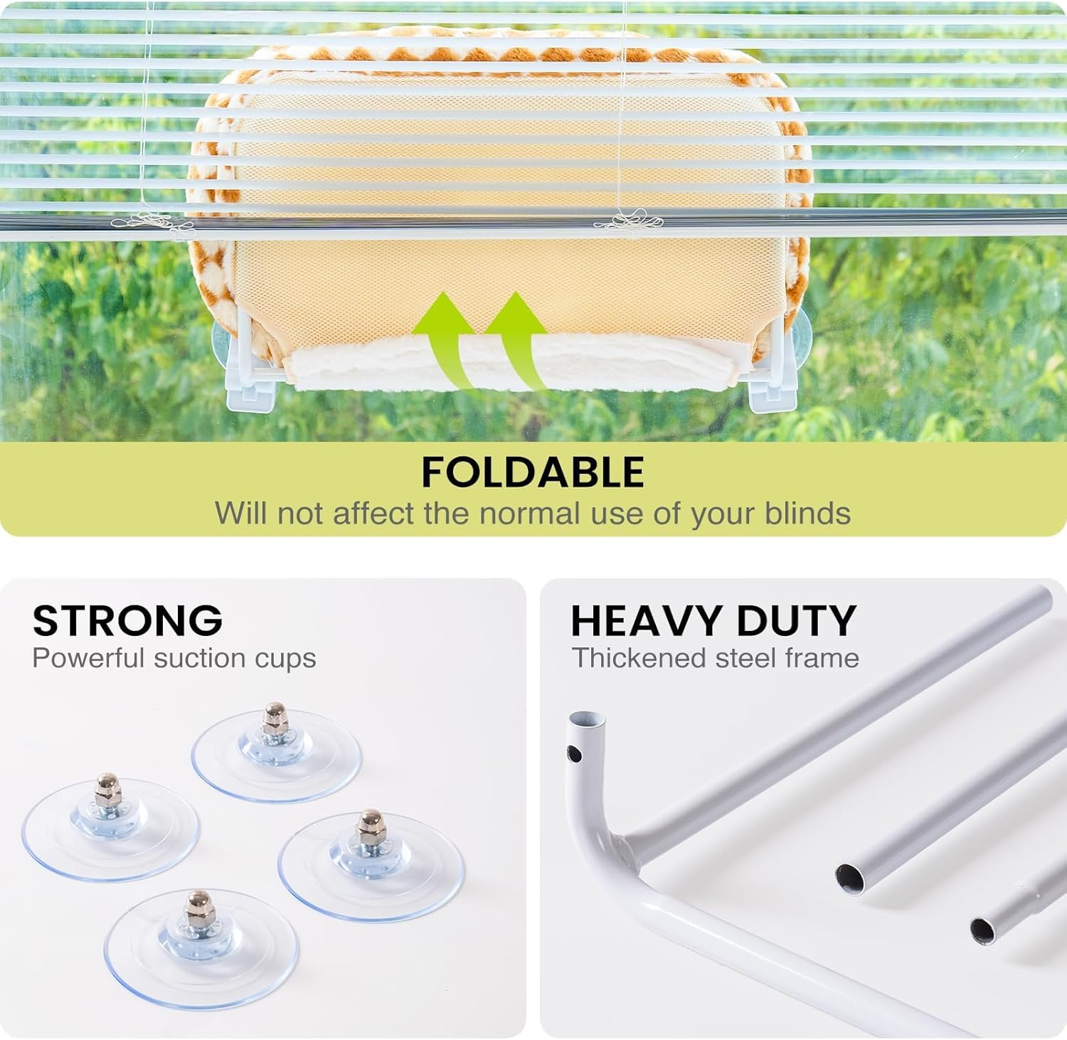 EDAGNY Stylish Cat Hammock Window Foldable - Plush Cat Window Lounger with Removable Thick Cover, Sturdy Steel Frame up to 18 Kg, Orange M image number 2