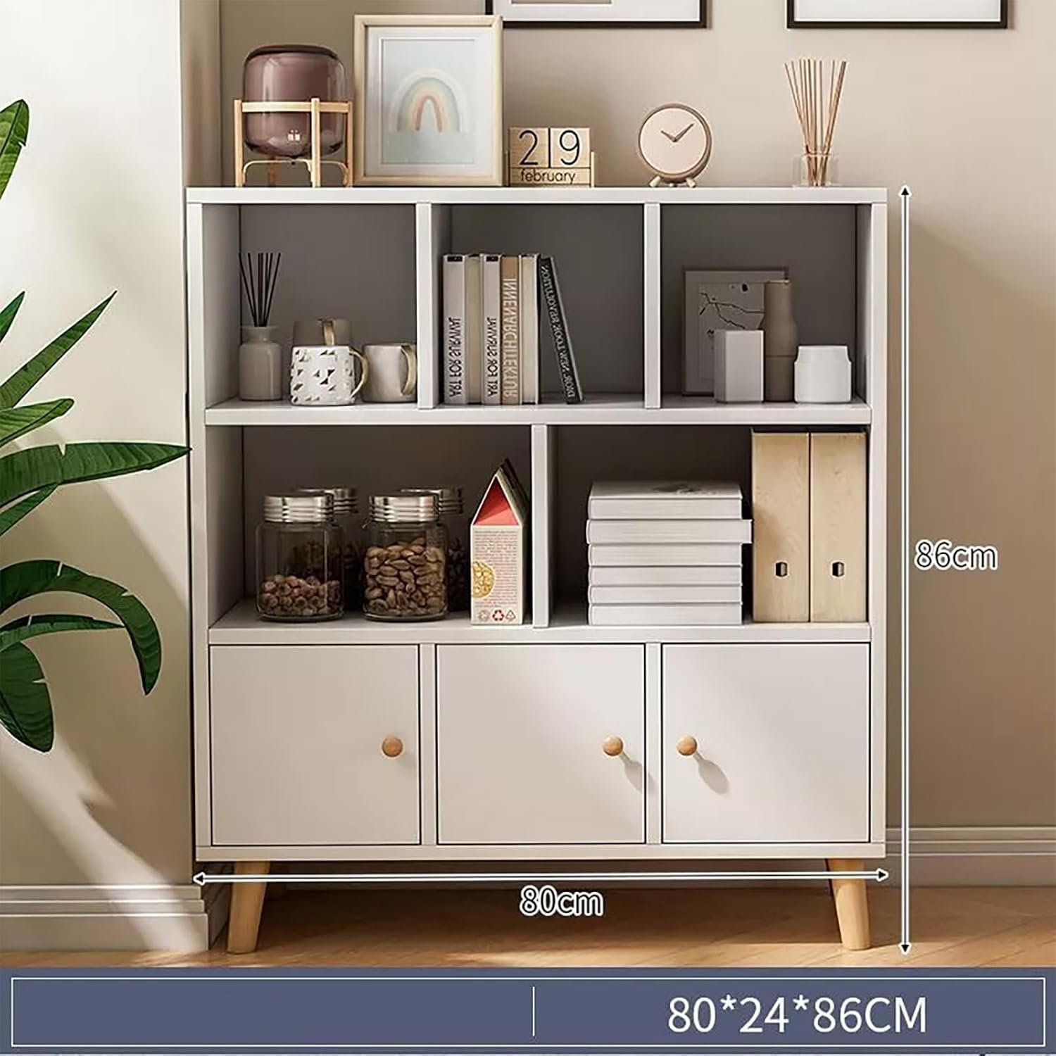 Gotiling Bookshelf Furniture Floor Shelf, 3-Tier Bookcase, Book Shelf, Open Storage Shelf, 80X24X86Cm, for Bedroom Living Room, Home Office, Dinning Room (Warm White) image number 3