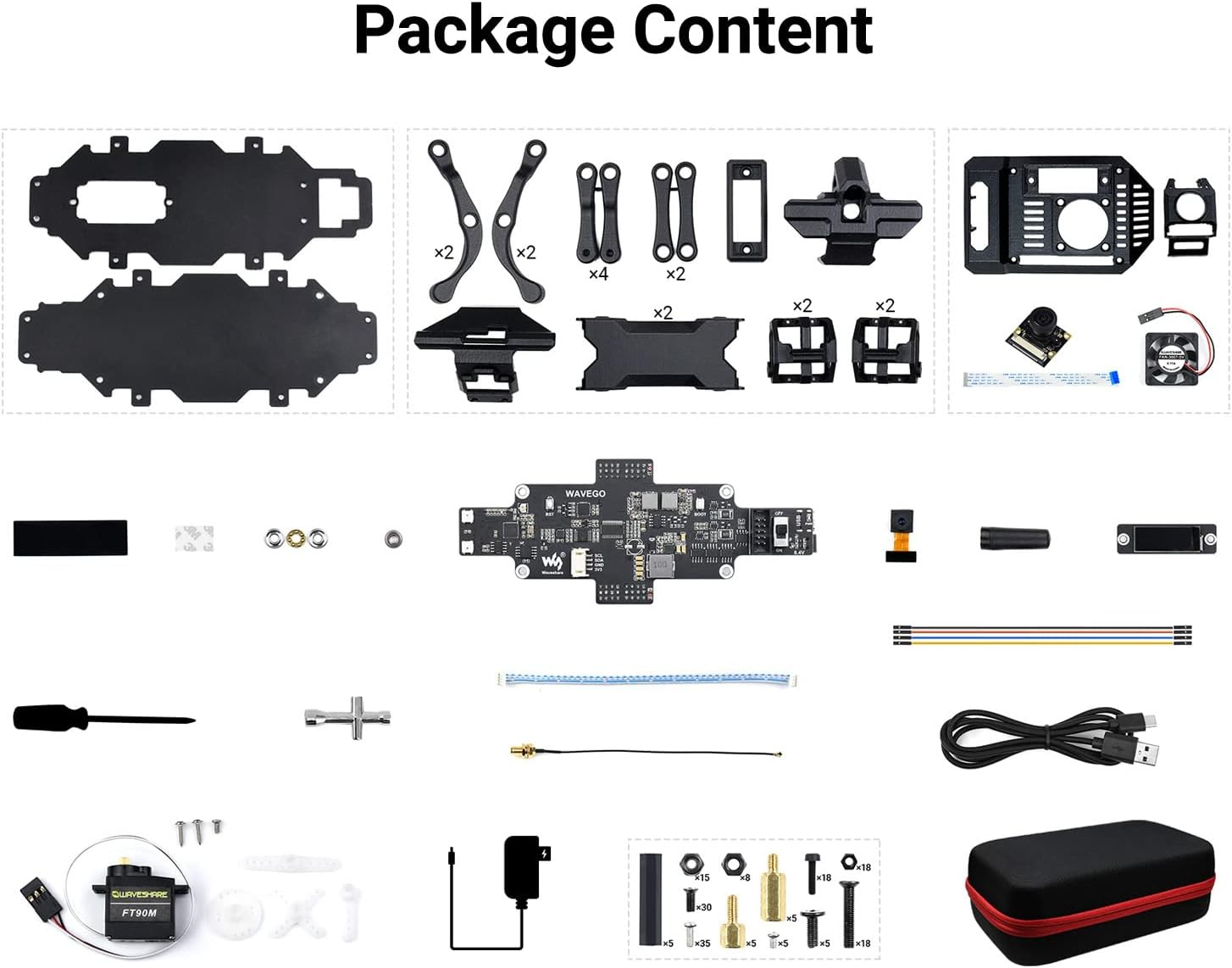 Waveshare WAVEGO 12-DOF Bionic Dog-Like Robot Open Source for ESP32 and PI4B Facial Recognition Color Tracking Motion Detection with Raspberry Pi Extension Holder (22 Items) image number 1