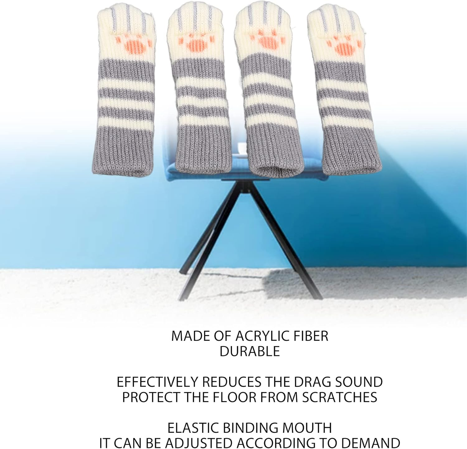 Chair Leg Floor Protectors, 20 Pcs Cute Cat Paw Table Chair Leg Socks, High Elastic Knitted Furniture Socks, Reusable Non Slip Furniture Pads Set, Double Thickness to Reduce Noise image number 3