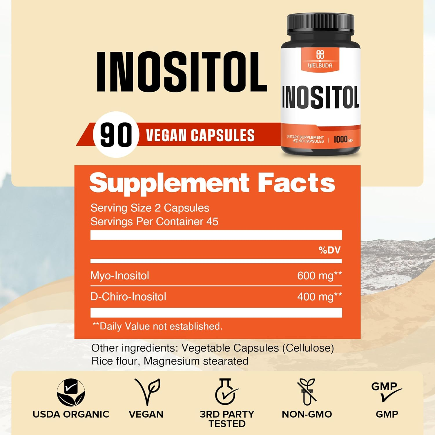 1000Mg Myo-Inositol and D-Chiro Inositol Supplement - 90 Capsules image number 1