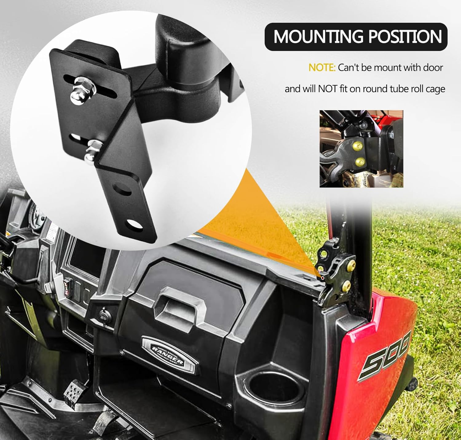 Ranger Side View Mirror Compatible with 2015-2024 Polaris Ranger 500 570 900 Fits Pro-Fit Cab Lock N Ride Factory Cage Frame Ranger Side Mirrors by UNIGT (NOT for round ROLL BARS) image number 5