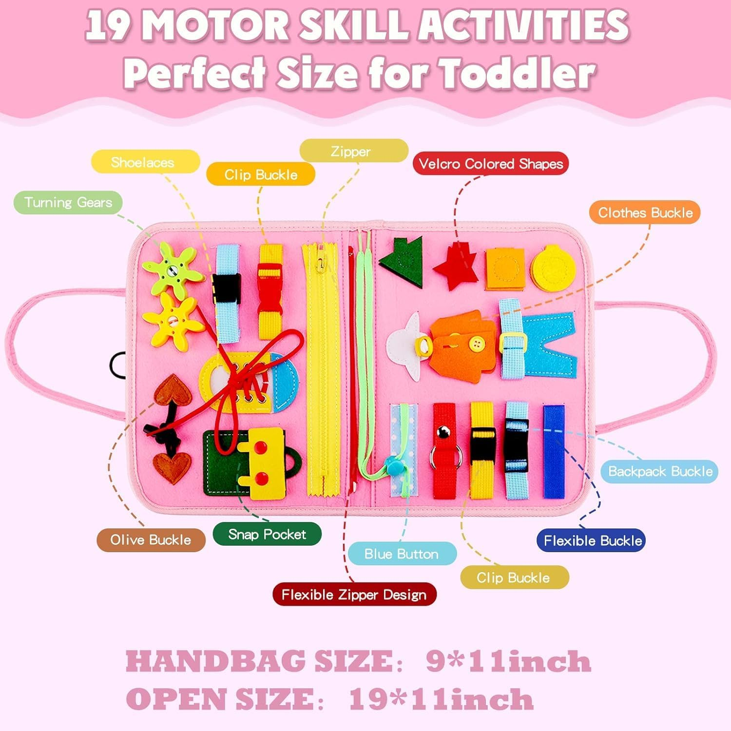 Montessori Toys for Toddlers,25 in 1 Preschool Educational Activities Developing Sensory Basic Life-Skills Learning Self-Dressing Puzzle Toys for Infants, for 1To 7Year Old Toddlers Boys Girls (Pink) image number 3