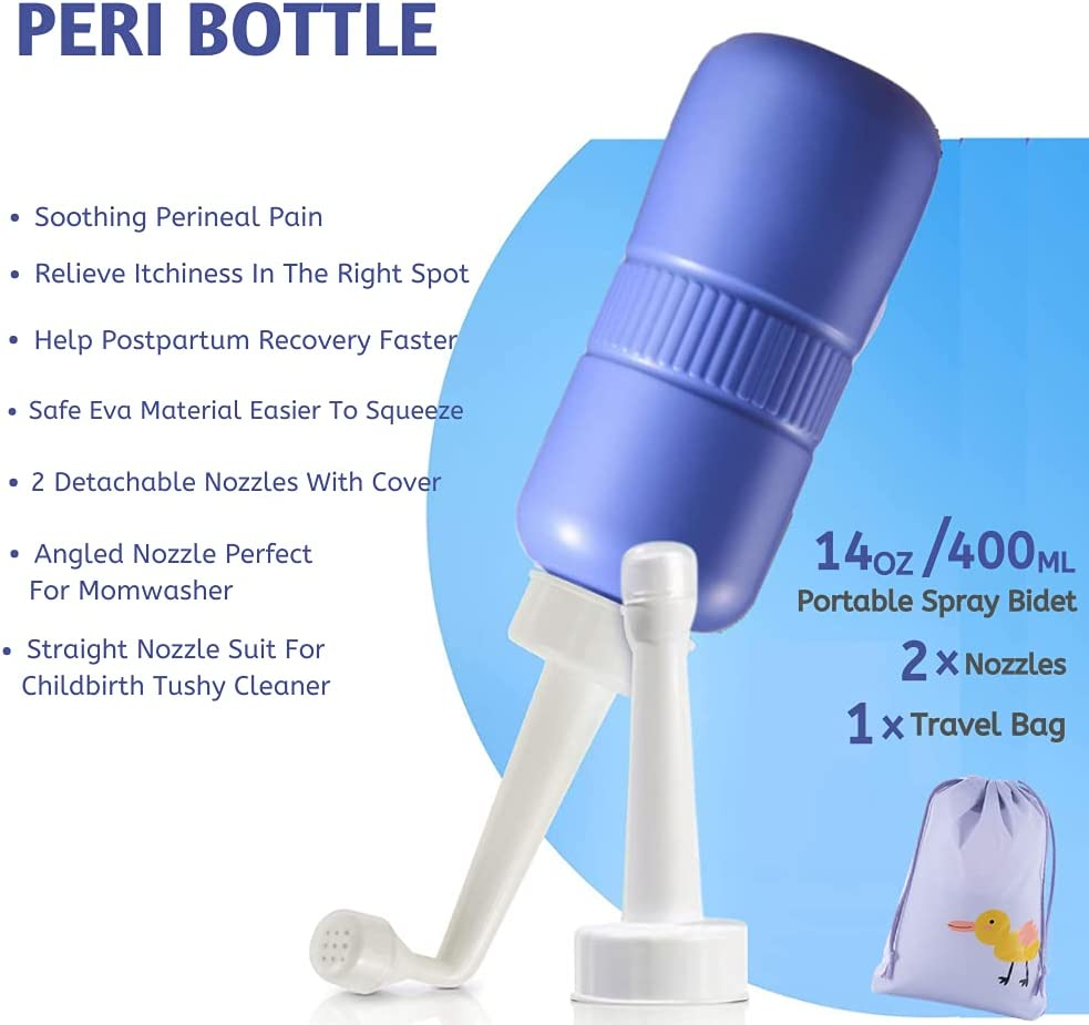 Peri Bottle for Postpartum Care Essentials Perineal Spray Squirt Upside down Bottle Feminine Postpartum Care,Clean, Perineal Recovery New Mom &Baby 2 Detachable Nozzles Portable Personal Hygiene Bidet Kit
