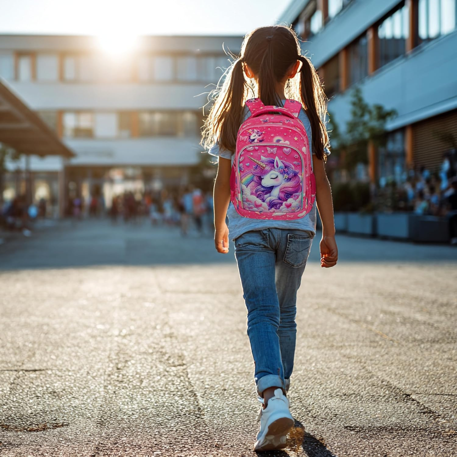 Usmikeys Pink Unicorn Girls Backpack Cute Kids School Bag for Elementary Toddler Kindergarten Preschool, Children'S Bookbag Travel Back Pack with Chest Strap 15", Mochilas Escolares Para Ni&ntilde;as