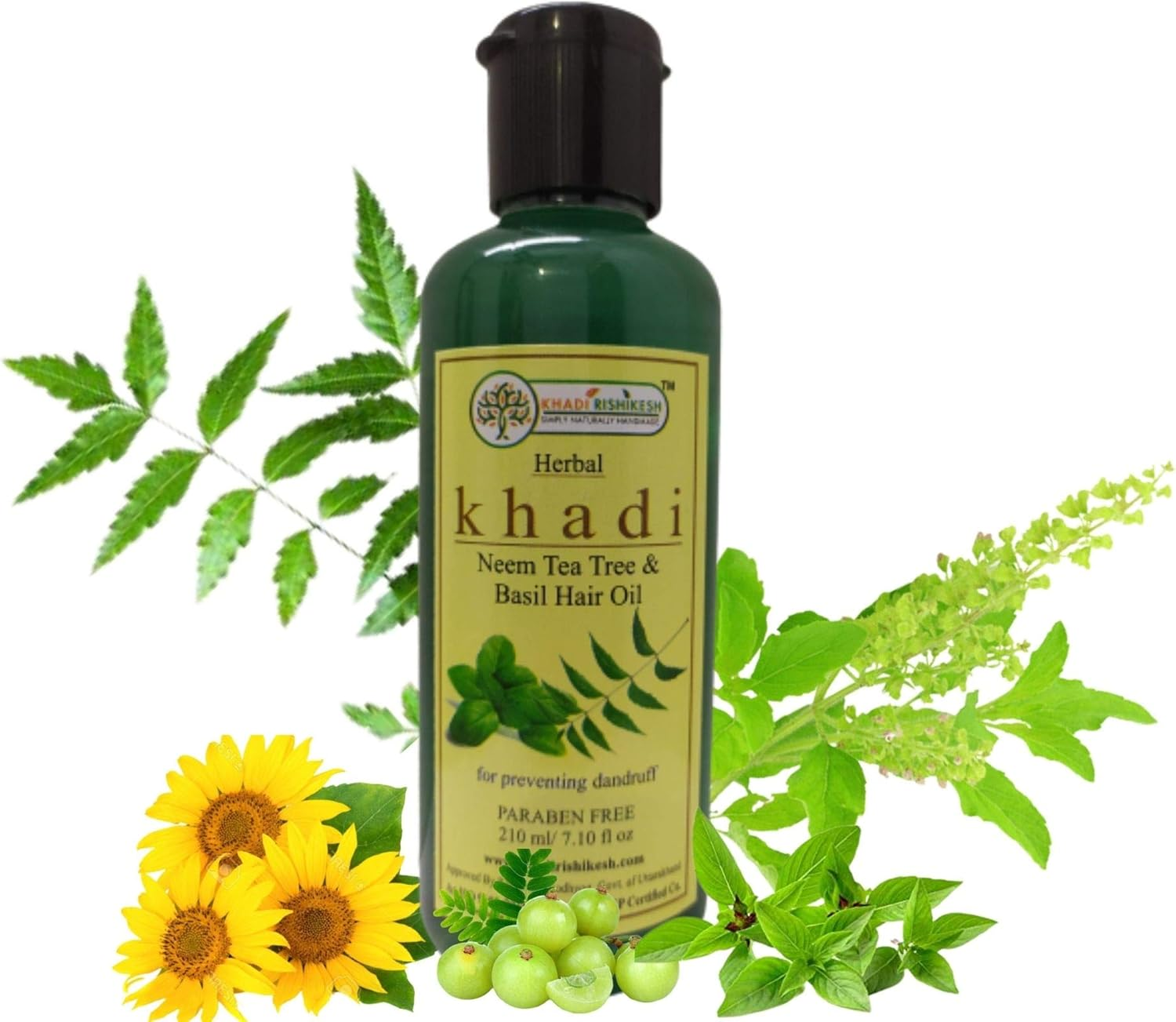 KHADI RISHIKESH Herbal Hair Growth Oil Neem Tea Tree & Basil for - Reduce Dandruff - Reduce Hair Fall-Long Strong Hair-All Hair Types- Men & Women ,-210ML with Hair Comb FREE image number 3