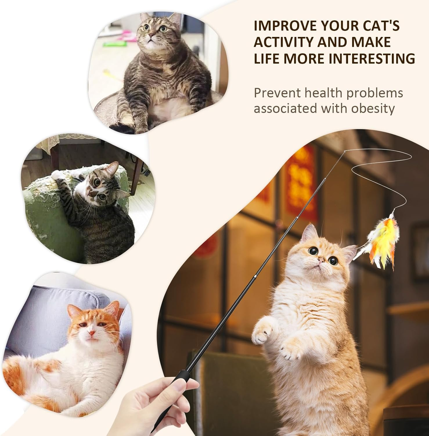 14Pcs Feather Teaser Cat Toy Set，Geeric Interactive Cat Teaser Toys Kit & Kitten Choker Bell Retractable Cats Wand Funny Sticks Multi Replacement Teaser Toy for Chase, Exercise, Boredom Relief Indoor image number 3