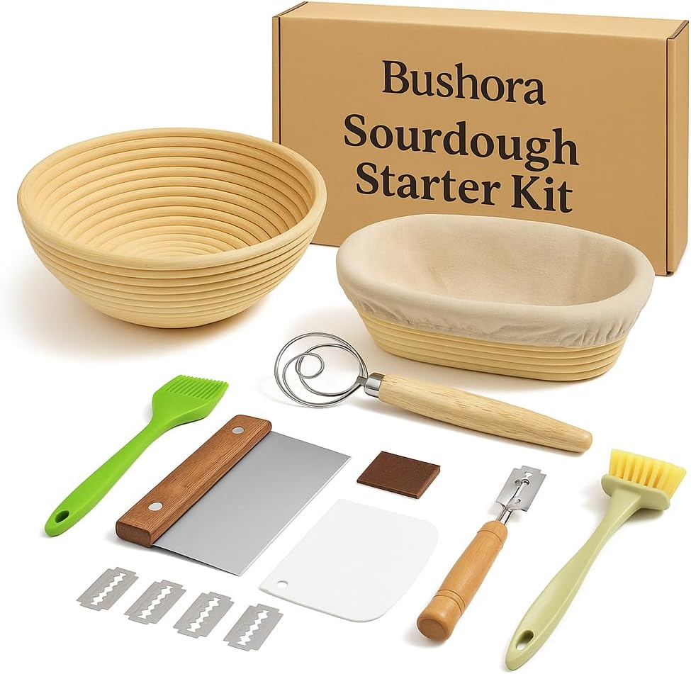 Sourdough Starter Kit, round and Oval Banneton Proofing Basket, 12 Pcs Bread Making Set with Dough Scraper, Lame, Whisk, Brush Tools, and Linen Cover &ndash; for Artisan Home Bakers image number 5