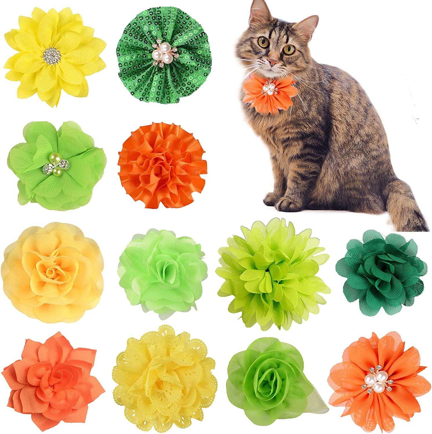Lopsity 12PCS Pet Collar Flower Bow Collar Detachable Flower Embellishment for Cats Dogs, Pets Supplies for Wedding/Birthday Party (Pink)