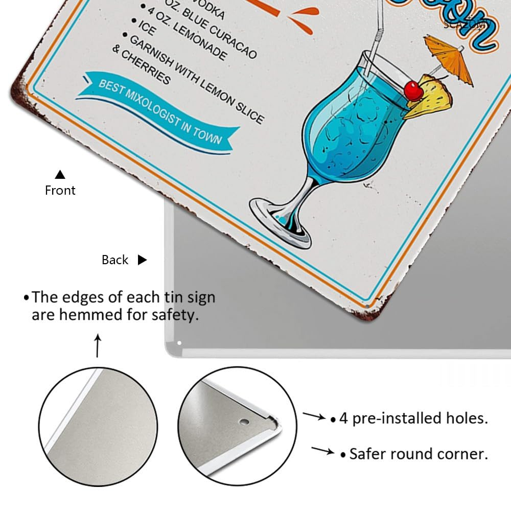 Cocktail Poster Vintage Metal Signs, Blue Lagoon Cocktail Recipes Tin Sign Decoration Bar Accessories Hanging Crafts Home Kitchen Pub Man Cave Wall Art Decor 8X8 Inch - Color060703 image number 5