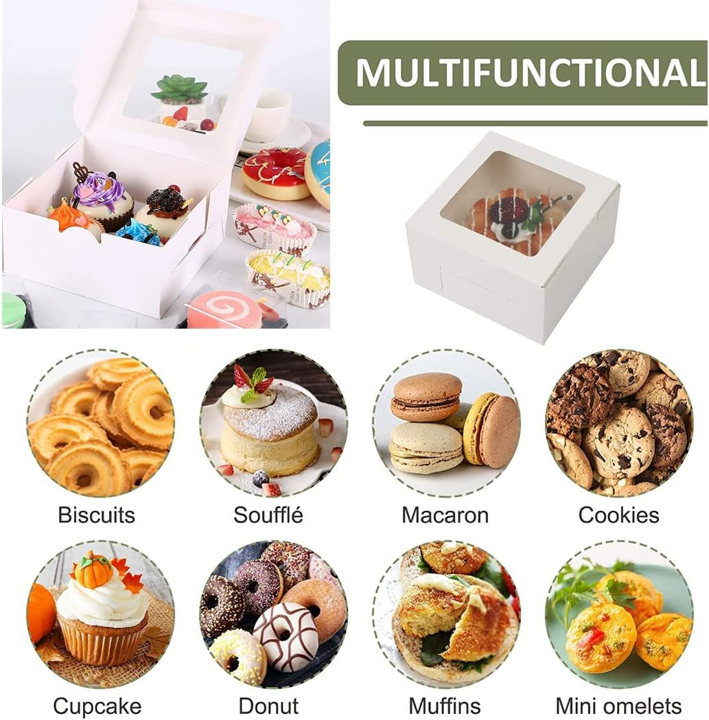 Idopick 30Pcs White Bakery Boxes with Window, 6 X 6 X 3 Inches, Extra Thick Small Cookie Boxes for Cookie, Macarons, Mini Treat Boxes for Holidays, Parties, Birthday Gift Giving (White) - White image number 3