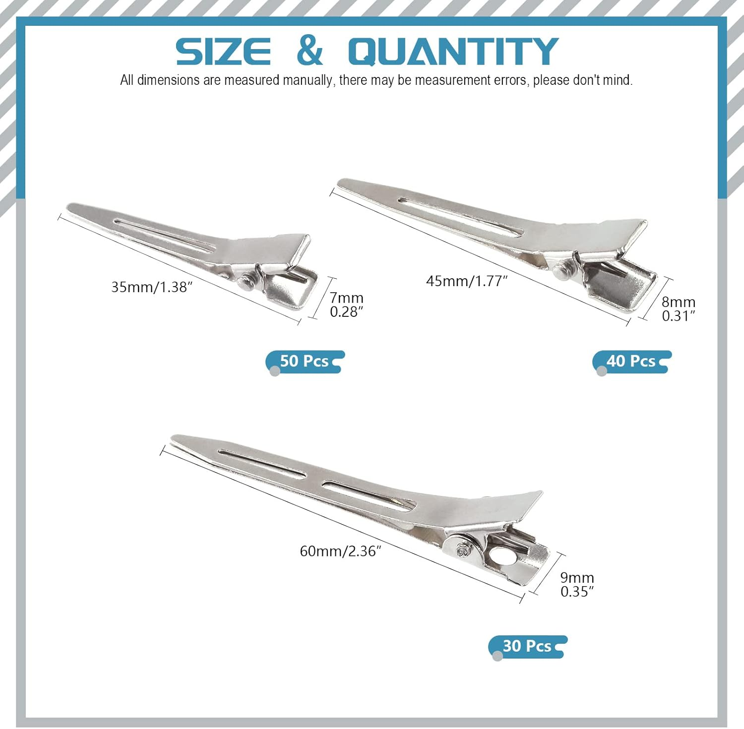 Cimeton 120Pcs 1.37Inch 1.77Inch 2.36Inch Single Prong Pin Curl Duckbill Clips Kit, Silver Setting Section Hair Clips Metal Alligator Clips Styling Hair Clips for DIY Hair Accessories (Assortment Kit) image number 3