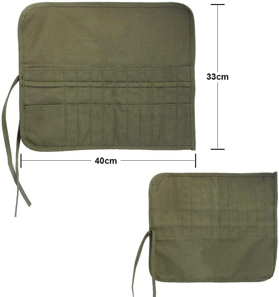 ZUJIACUN 22 Slot Canvas Paint Brush Roll - Army Green, Durable & Portable Brush Holder for Artists, Students - Holds 22+ Brushes, Compact Roll-Up Design, Perfect for Travel & Studio Use image number 6