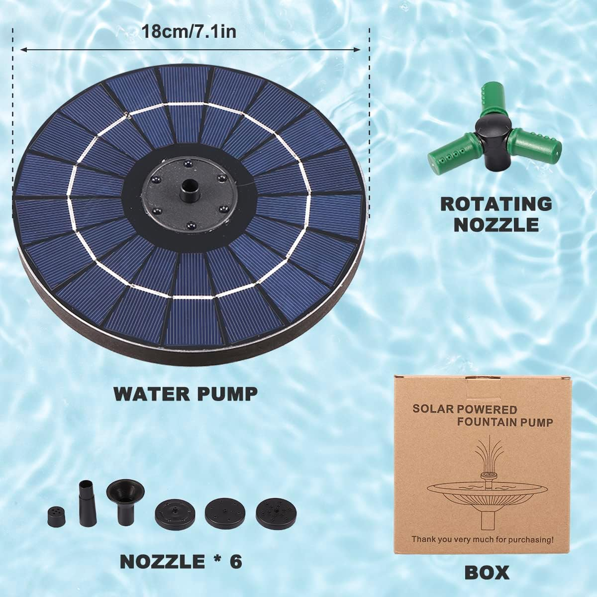 Floating Solar Fountain Pump Solar Bird Bath Fountain Pump Colorful Light Landscape Fish Pool Fountain Rotating Nozzle Large Capacity Battery Solar Fountain with 6 LED Lights image number 6