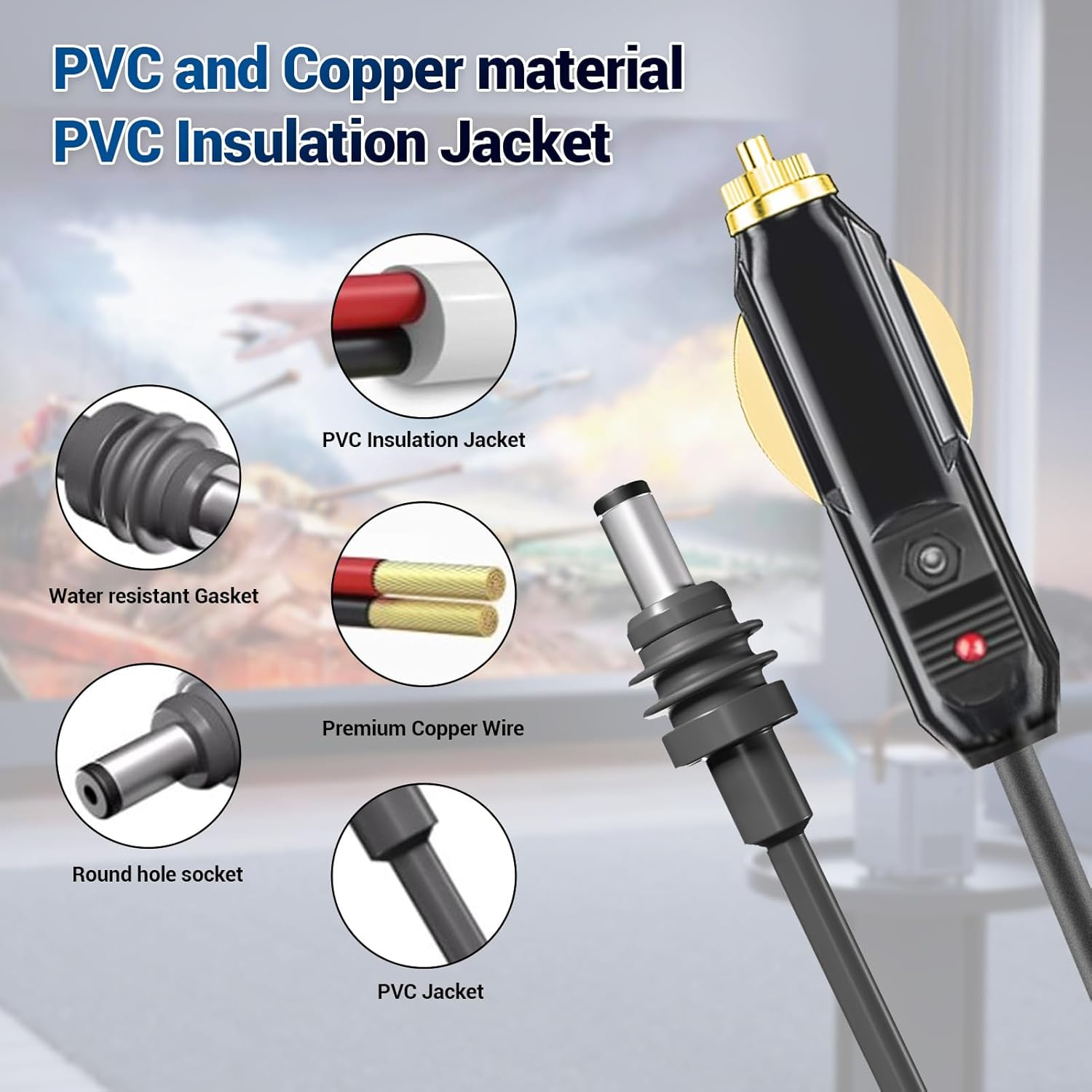 Mini DC Power Cable, 3.28FT/9.8FT 24V-12V DC Car Charger Auto Power Supply for Satellite, Replacement Cable for Mini, 18AWG Cable for Trucks Ships, (3 image number 6