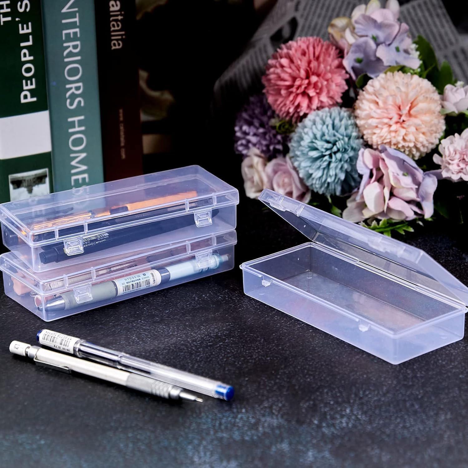 Small Plastic Storage Containers with Hinged Lids, Clear Stackable PP Boxes for Crafts, Jewellery and Accessories, 6Pcs Organiser Case for Home or Office &ndash; Haheihei image number 4