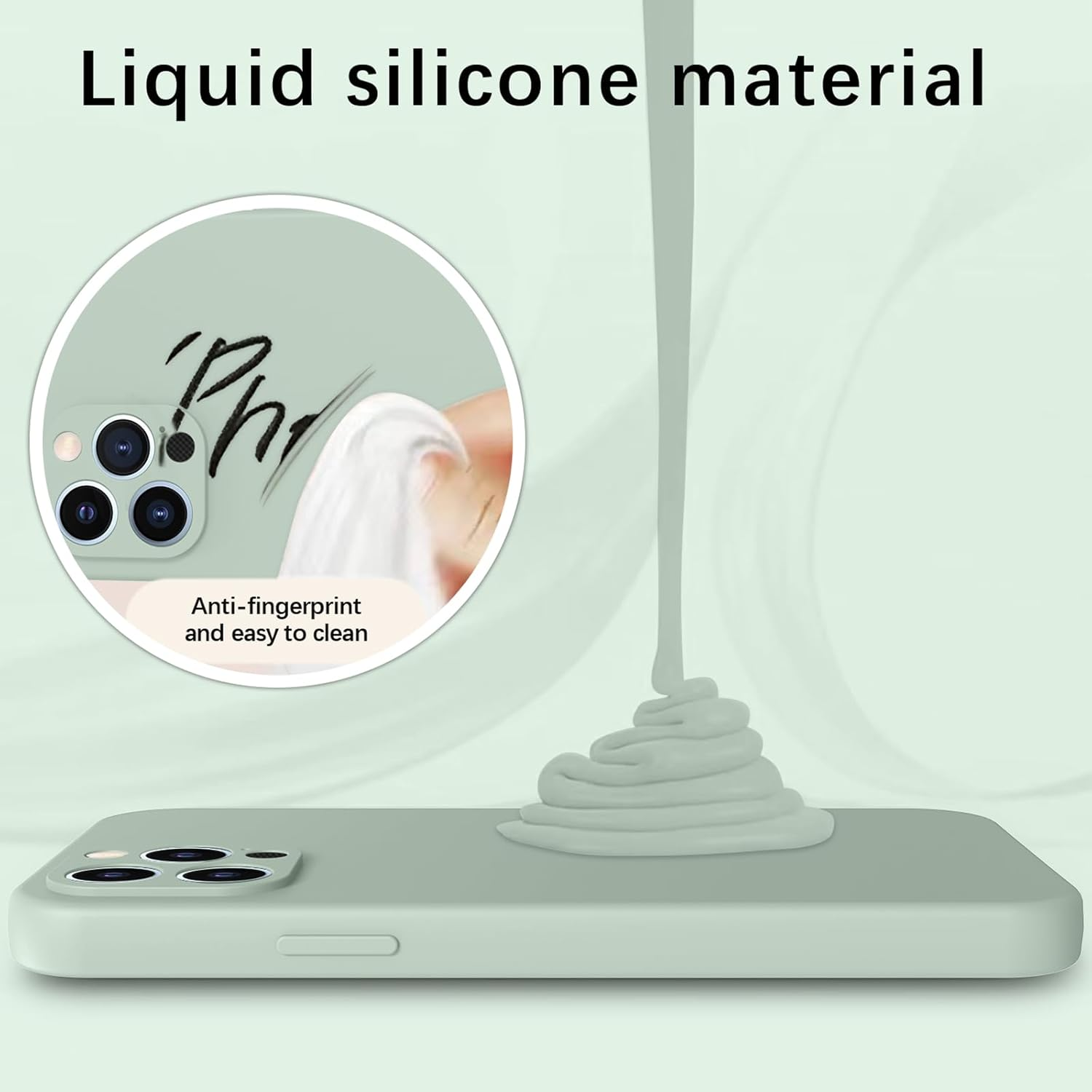 Silicone Case for Iphone 12 Pro, Ultra Thin Slim with Microfibre, Scratch-Resistant All-Round Protection Case, Light Green - Coffee image number 2