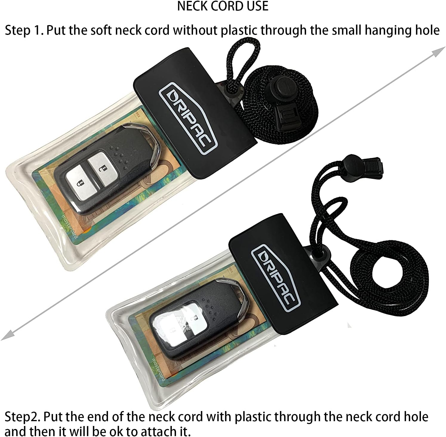 DRIPAC KP01 Floating Waterproof Car Key FOB Case, Wallet, Holders/Pouches for Earbuds, ID Badge, Credit Card, Money, Coins, Drivers' License, Palm Phone (Black) - Black+Pink image number 4