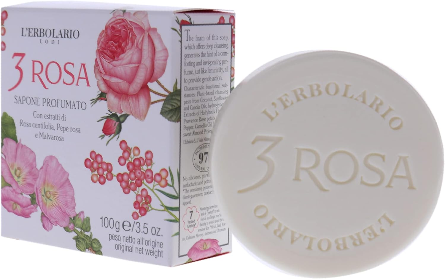 Lerbolario 3 Rose Perfumed Bar Soap for Unisex Soap, 100 G