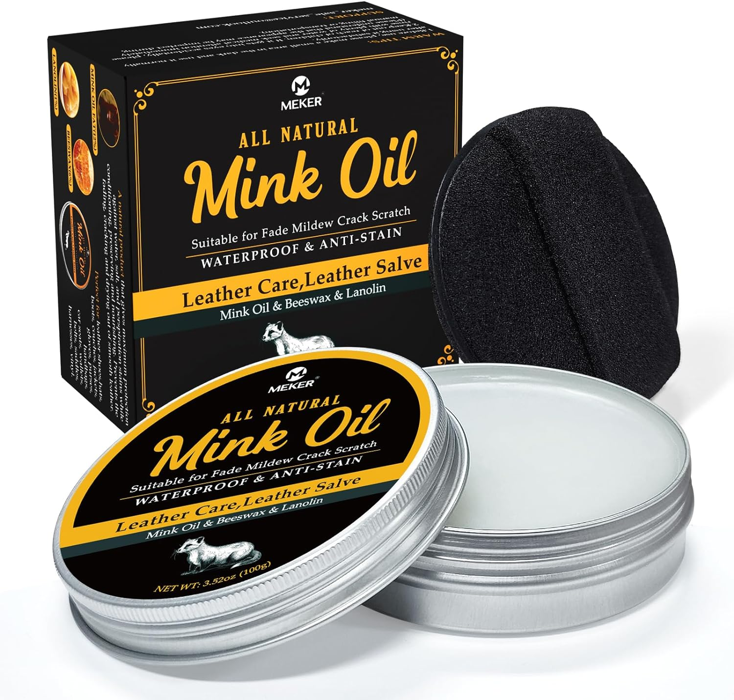 MEKER Mink Oil for Leather Boots, Leather Conditioner and Cleaner 3.52 Oz-All-Natural Waterproof Soften and Restore Shoes, White, 100G image number 4
