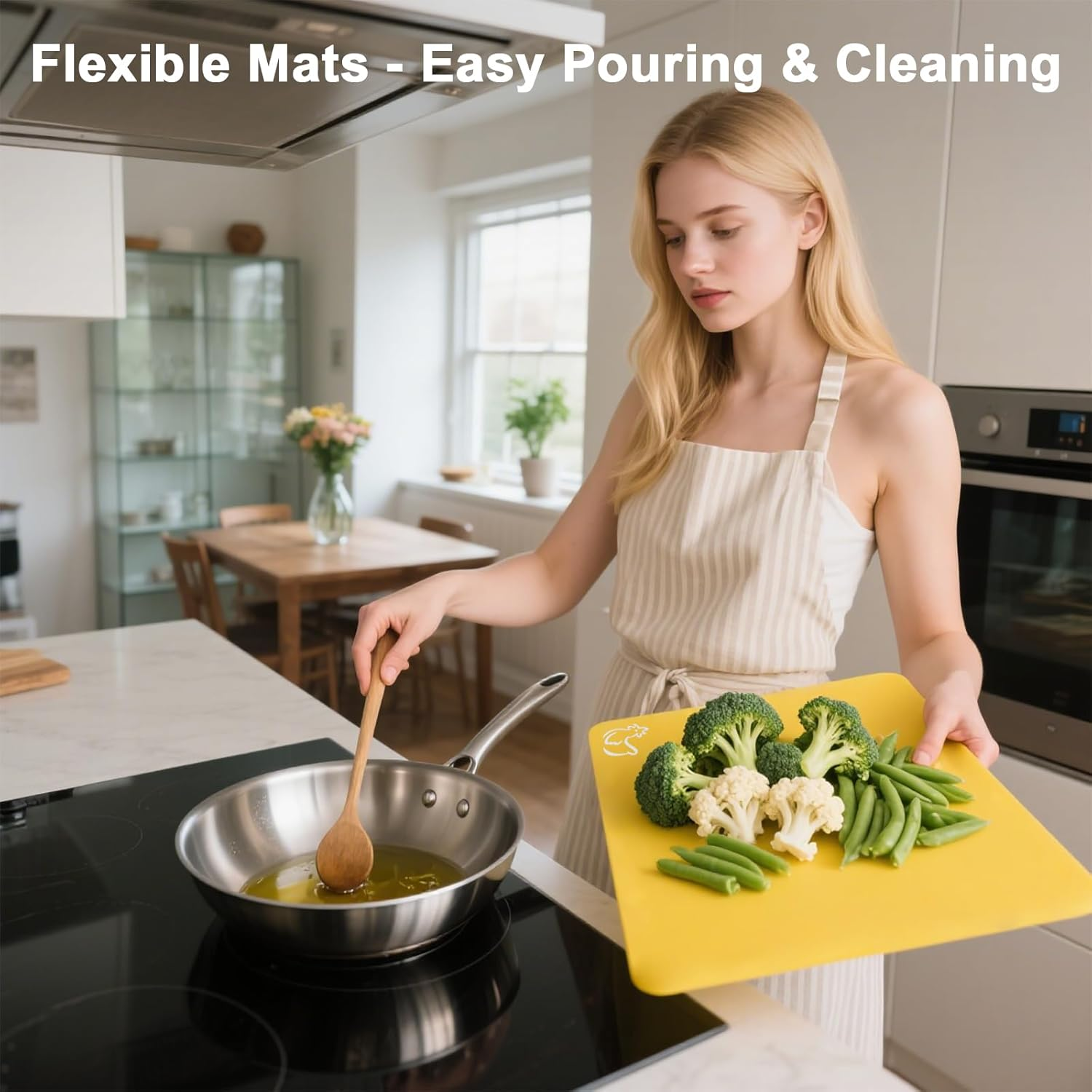 Kisfam Bamboo Chopping Board Set with Holder & 5 Non-Slip Cutting Boards - Color Coded Plastic Mats for Kitchen, Food Safe BPA Free - Cutting Board Storage (Red,Green,Blue,Yellow, Orange)